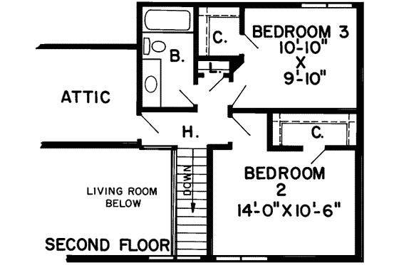 Floor Plan - Upper Floor for Traditional House Plan #312-101 - 3 bed, 2.5 bath