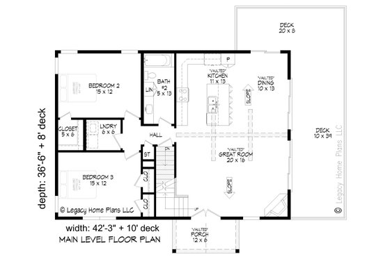 Floor Plan - Main Floor for Southern House Plan #932-810 - 3 bed, 2 bath