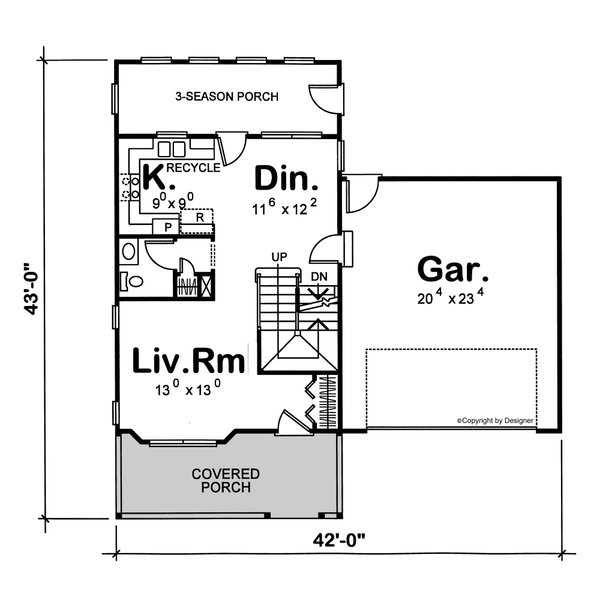 House Blueprint - Floor Plan - Main Floor for Farmhouse House Plan #20-2634 - 3 bed, 2.5 bath