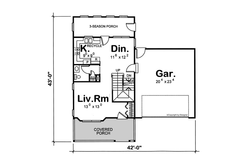 House Blueprint - Floor Plan - Main Floor for Farmhouse House Plan #20-2634 - 3 bed, 2.5 bath
