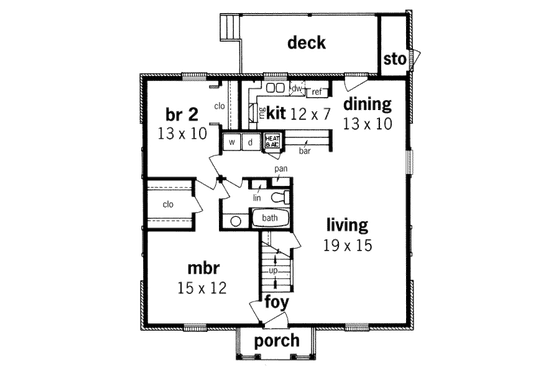 Floor Plan - Main Floor for Colonial House Plan #45-103 - 2 bed, 1 bath