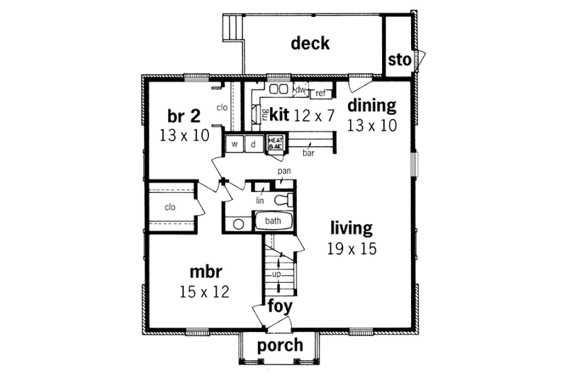 House Blueprint - Floor Plan - Main Floor for Colonial House Plan #45-103 - 2 bed, 1 bath