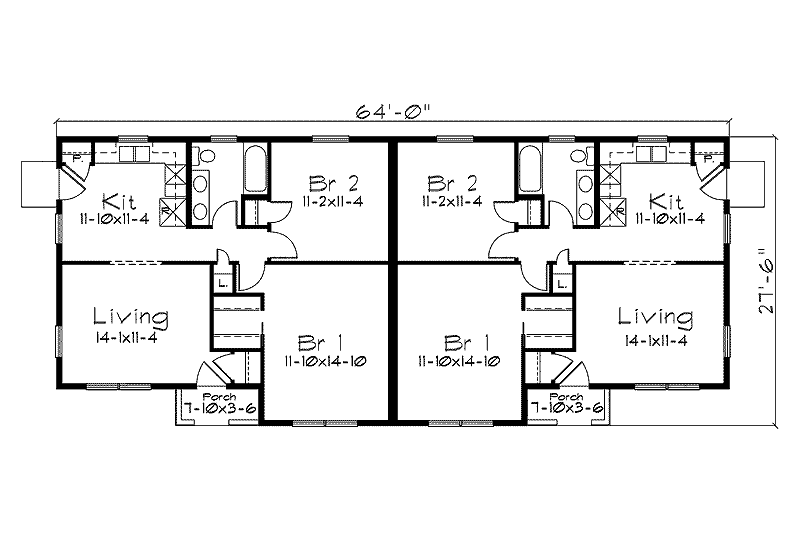 Architectural House Design - Floor Plan - Main Floor for Ranch House Plan #57-262 - 2 bed, 1 bath