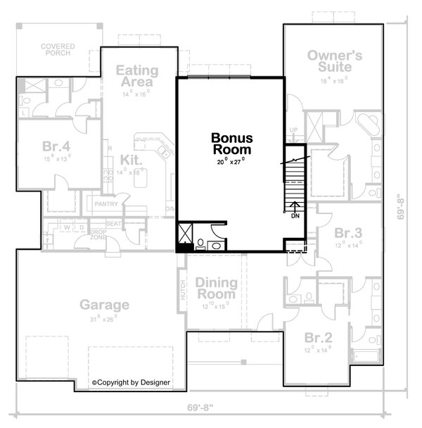 House Blueprint - Traditional Floor Plan - Upper Floor Plan #20-2559