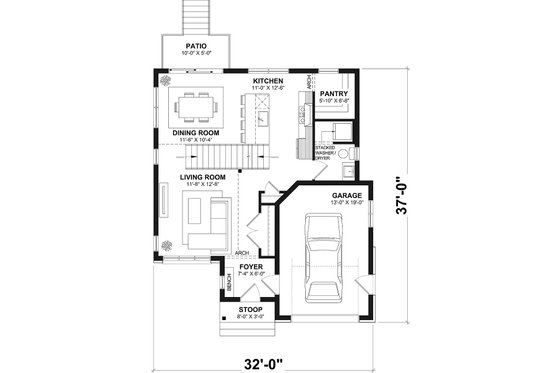 Floor Plan - Main Floor for European House Plan #23-281 - 3 bed, 1.5 bath