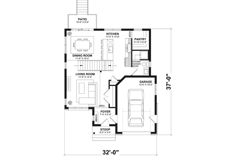 Home Plan - Floor Plan - Main Floor for European House Plan #23-281 - 3 bed, 1.5 bath