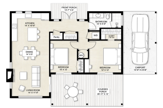 Floor Plan - Main Floor for Cabin House Plan #924-27 - 2 bed, 1 bath