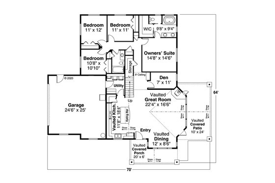 Floor Plan - Main Floor for Craftsman House Plan #124-1184 - 4 bed, 2 bath