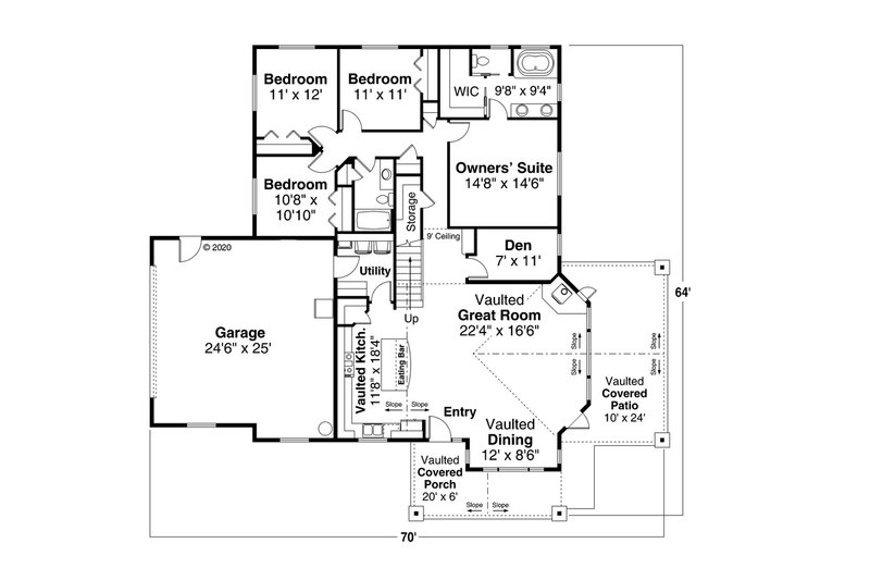 House Blueprint - Floor Plan - Main Floor for Craftsman House Plan #124-1184 - 4 bed, 2 bath