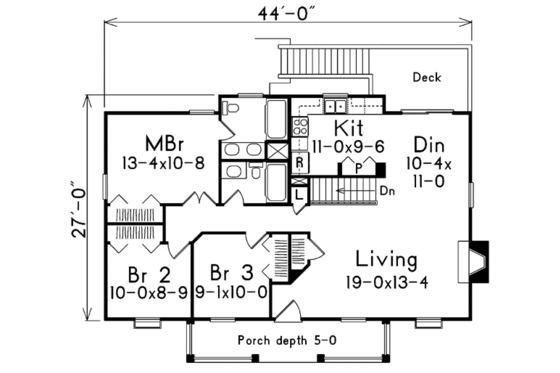 Floor Plan - Main Floor for Cottage House Plan #57-151 - 3 bed, 2 bath