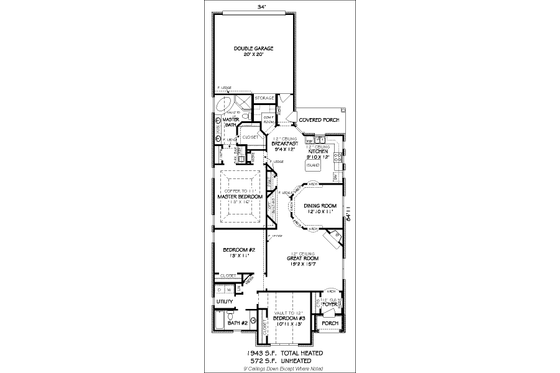 Floor Plan - Main Floor for European House Plan #424-135 - 3 bed, 2 bath
