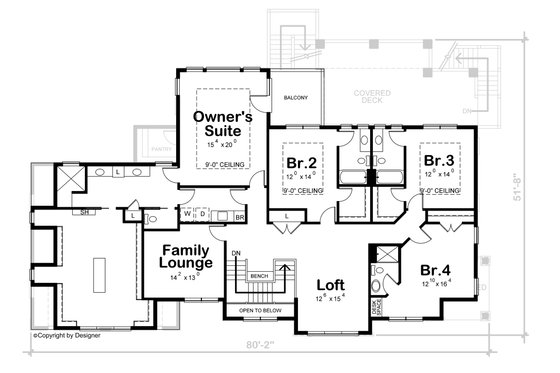 Floor Plan - Upper Floor for Colonial House Plan #20-2442 - 4 bed, 4.5 bath