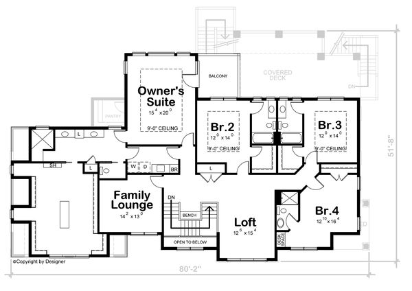 House Blueprint - Colonial Floor Plan - Upper Floor Plan #20-2442