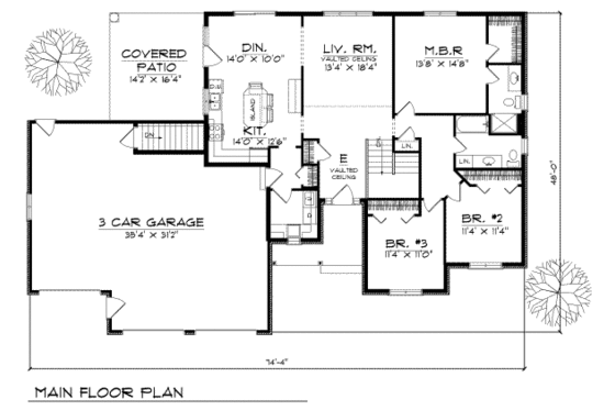 Floor Plan - Main Floor for Traditional House Plan #70-172 - 3 bed, 2 bath