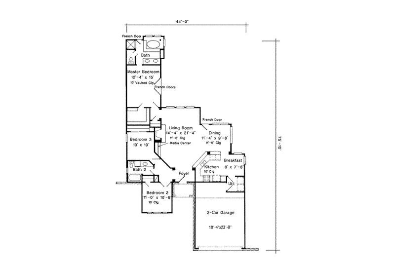 Home Plan - Floor Plan - Main Floor for European House Plan #410-342 - 3 bed, 2 bath