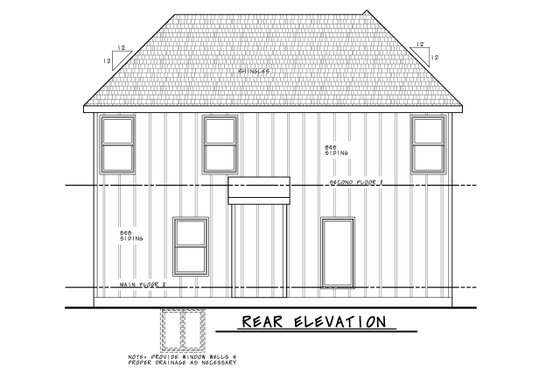 Exterior - Rear Elevation 1 for Farmhouse House Plan #20-2539 - 3 bed, 2.5 bath
