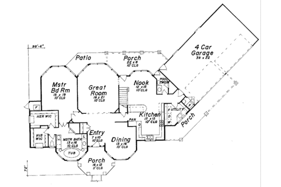 Floor Plan - Main Floor for European House Plan #52-161 - 4 bed, 3.5 bath