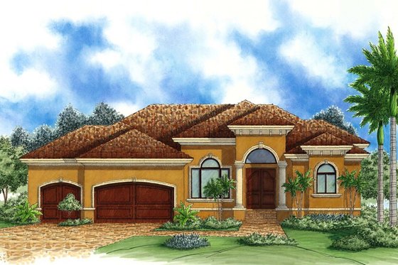 Exterior - Front Elevation for Mediterranean House Plan #27-511 - 4 bed, 3 bath