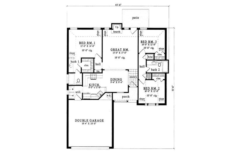 Traditional Style House Plan - 3 Beds 2 Baths 1287 Sq/Ft Plan #42-148 ...