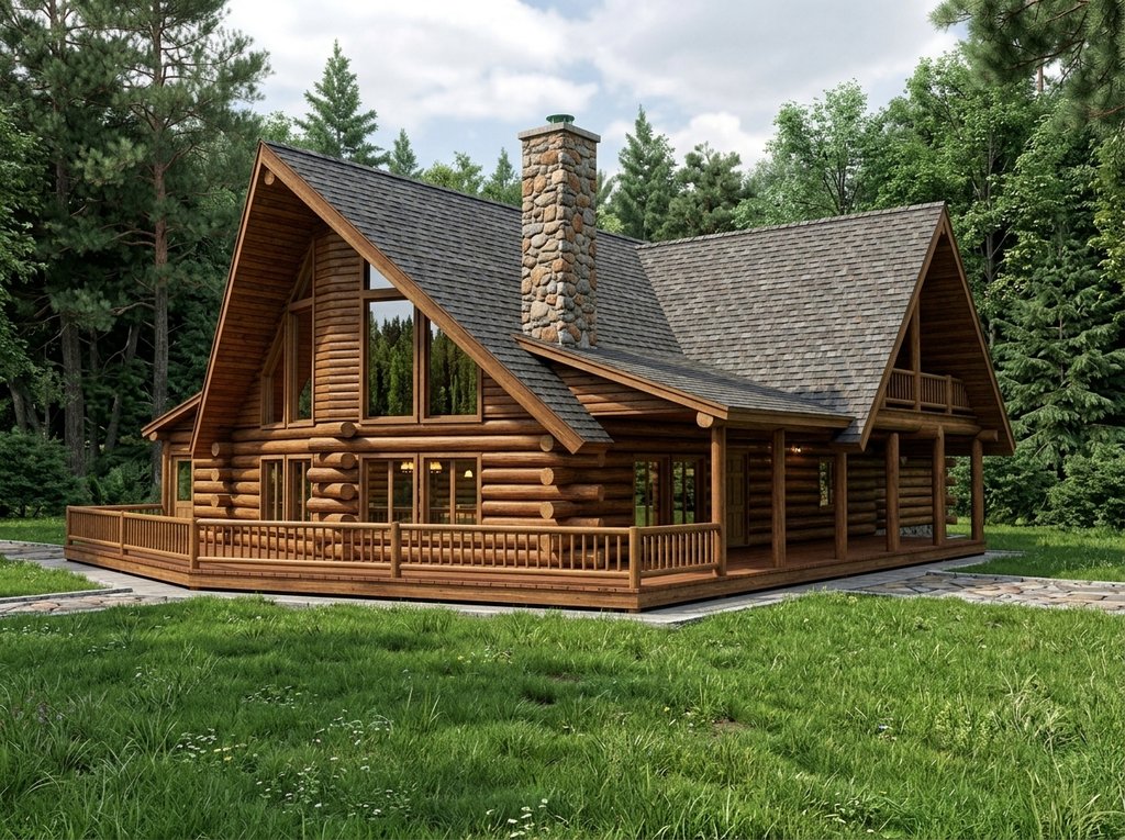 Exterior - Front Elevation for Log House Plan #117-503 - 3 bed, 2 bath