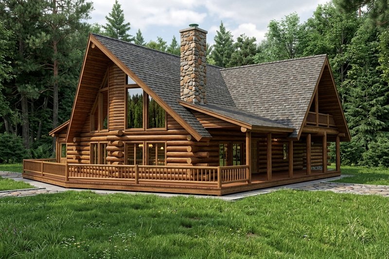 House Plan Design - Exterior - Front Elevation for Log House Plan #117-503 - 3 bed, 2 bath