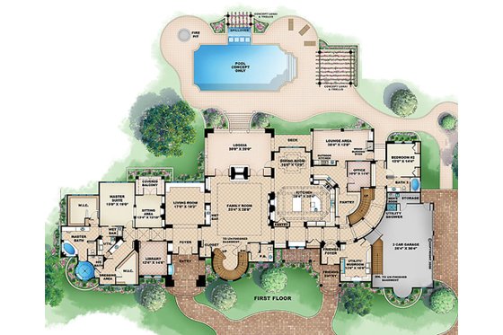 Floor Plan - Main Floor for European House Plan #27-564 - 5 bed, 5.5 bath