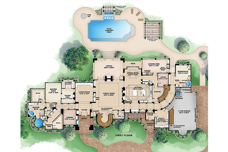 House Blueprint - Floor Plan - Main Floor for European House Plan #27-564 - 5 bed, 5.5 bath