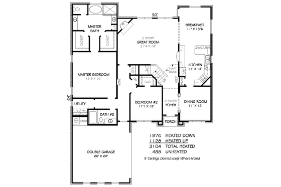 Floor Plan - Main Floor for Traditional House Plan #424-288 - 4 bed, 3 bath