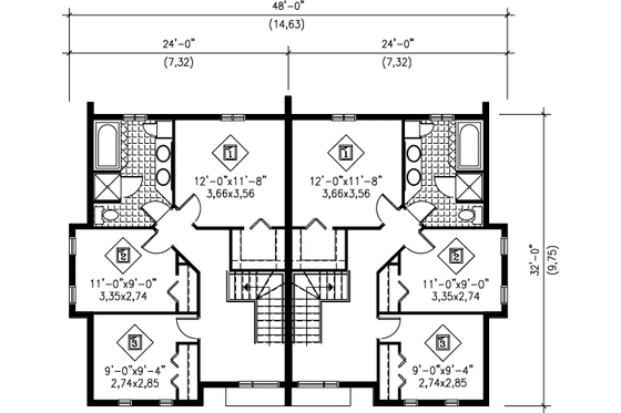 Floor Plan - Upper Floor for Modern House Plan #25-3032 - 3 bed, 1.5 bath