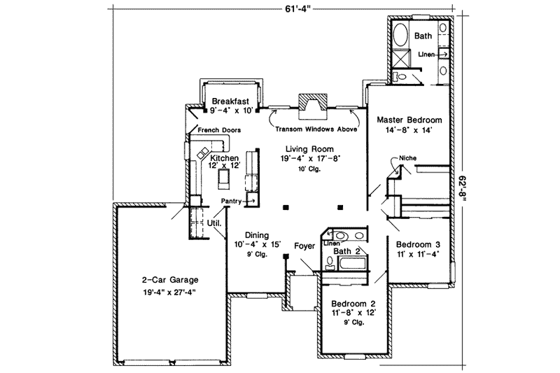 Home Plan - Floor Plan - Main Floor for European House Plan #410-312 - 3 bed, 2 bath