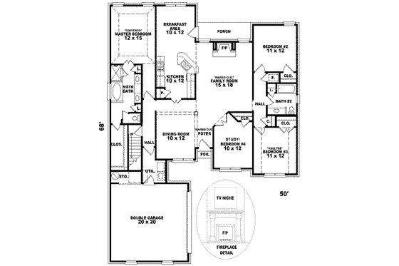 Floor Plan - Main Floor for European House Plan #81-1050 - 3 bed, 2 bath