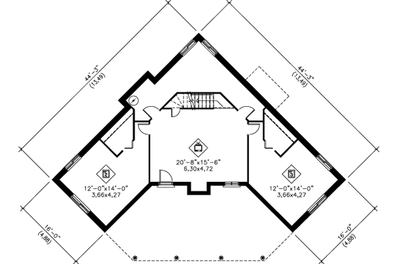 Floor Plan - Lower Floor for European House Plan #25-1114 - 3 bed, 1 bath