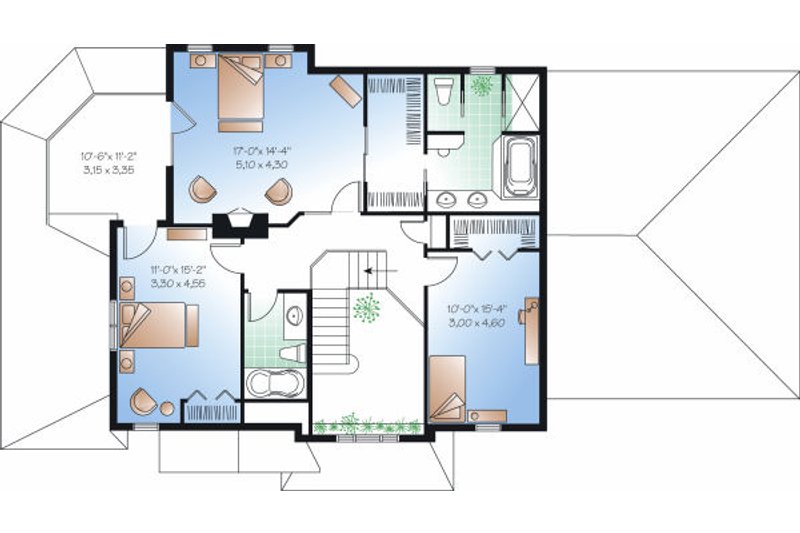 House Blueprint - Floor Plan - Upper Floor for Traditional House Plan #23-872 - 3 bed, 2.5 bath