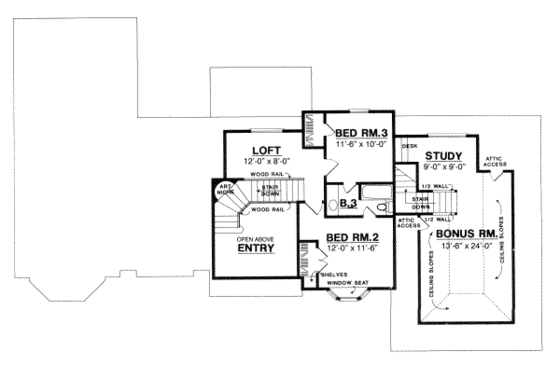Floor Plan - Upper Floor for European House Plan #40-277 - 3 bed, 2.5 bath
