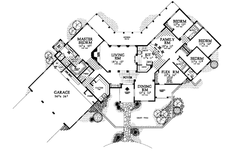 Architectural House Design - Floor Plan - Main Floor for Adobe / Southwestern House Plan #72-172 - 4 bed, 3.5 bath