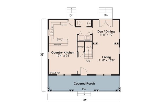 Floor Plan - Main Floor for Cottage House Plan #124-298 - 3 bed, 2.5 bath