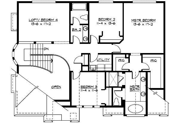 Traditional Floor Plan - Upper Floor Plan #132-116
