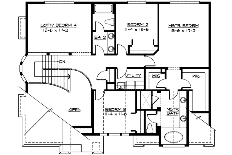 House Blueprint - Floor Plan - Upper Floor for Traditional House Plan #132-116 - 4 bed, 2.5 bath