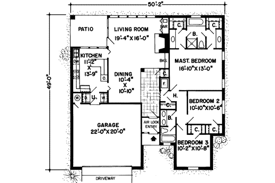 Floor Plan - Main Floor for Traditional House Plan #312-495 - 3 bed, 2 bath