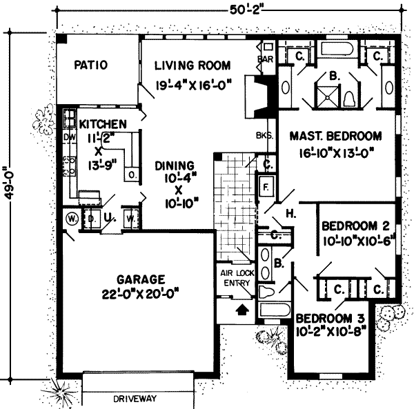 Floor Plan - Main Floor for Traditional House Plan #312-495 - 3 bed, 2 bath