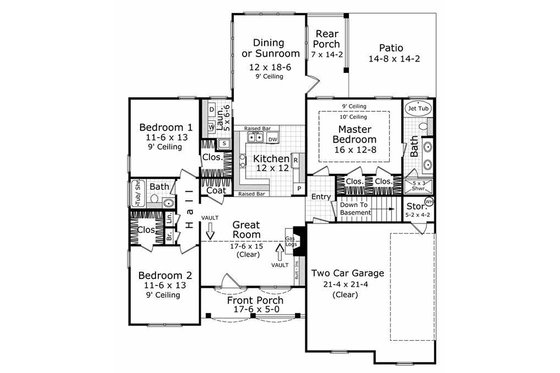 Floor Plan - Main Floor for European House Plan #21-185 - 3 bed, 2 bath