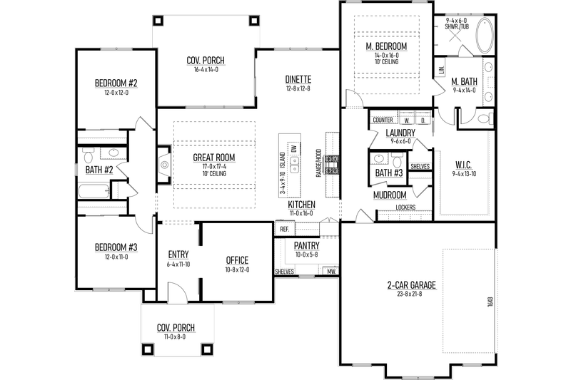 Home Plan - Floor Plan - Main Floor for Craftsman House Plan #1093-6 - 3 bed, 2.5 bath