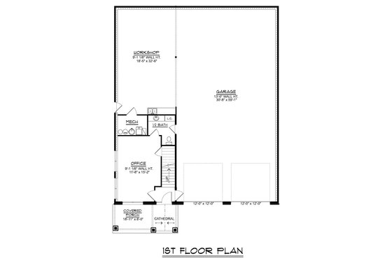 Floor Plan - Main Floor for Craftsman House Plan #1064-409 - 2 bed, 1.5 bath