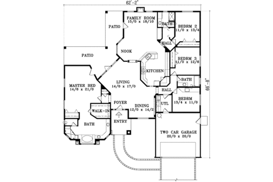 Floor Plan - Main Floor for European House Plan #1-1473 - 4 bed, 3 bath