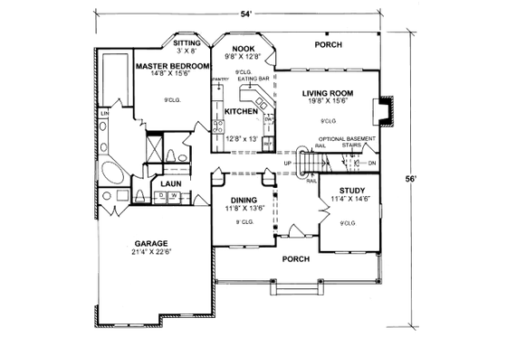 Floor Plan - Main Floor for Traditional House Plan #20-314 - 4 bed, 3.5 bath