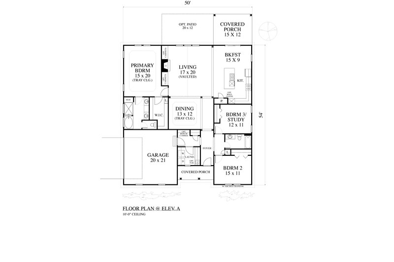 House Blueprint - Floor Plan - Main Floor for Bungalow House Plan #1053-83 - 3 bed, 2 bath