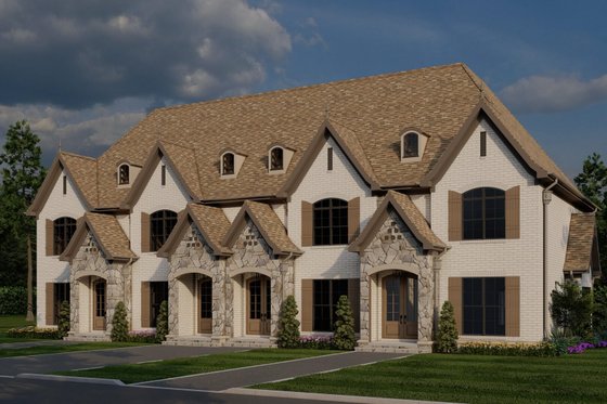Exterior - Front Elevation 3 for European House Plan #17-2525 - 2 bed, 2.5 bath