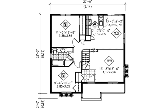 Floor Plan - Main Floor for Cottage House Plan #25-130 - 2 bed, 1 bath