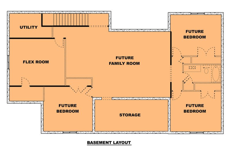 Dream House Plan - Floor Plan - Lower Floor for Farmhouse House Plan #1111-35 - 4 bed, 2.5 bath