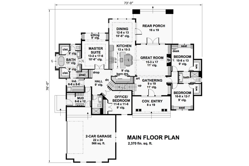 House Plan Design - Floor Plan - Main Floor for Craftsman House Plan #51-570 - 4 bed, 3 bath